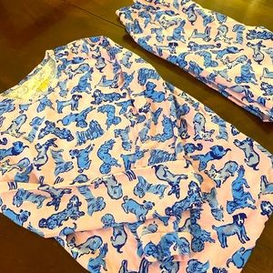 Lilly Pulitzer Girl Sammy Pajamas Ruff Night Dogs Pink Zanzibar Blue - Size 14